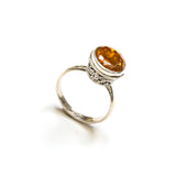 SS Round Citrine w/ Filigree Ring Size 7