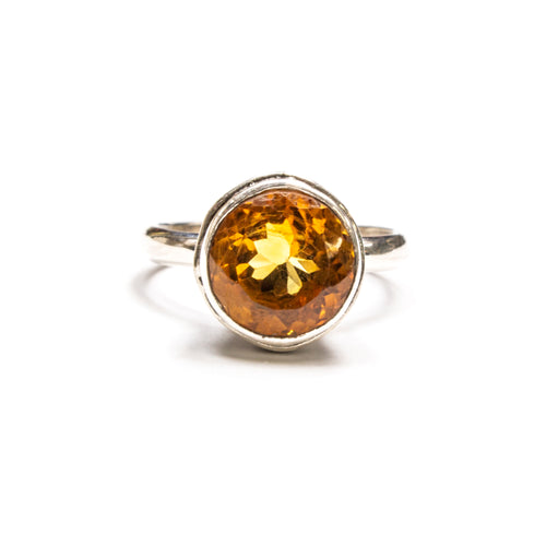 SS Round Citrine w/ Filigree Ring Size 7