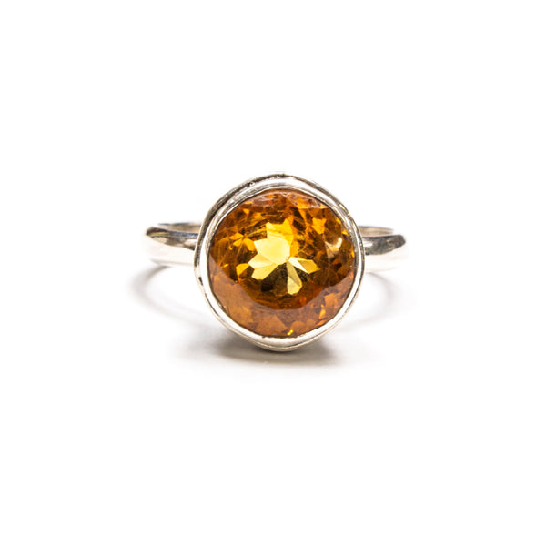 SS Round Citrine w/ Filigree Ring Size 7