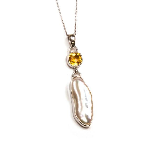 SS Citrine & Stick Pearl Necklace