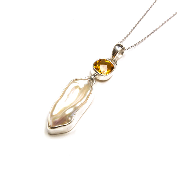 SS Citrine & Stick Pearl Necklace