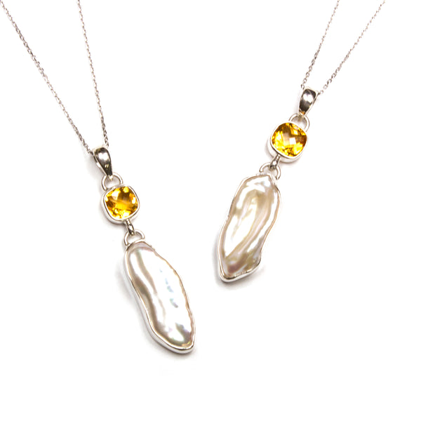 SS Citrine & Stick Pearl Necklace