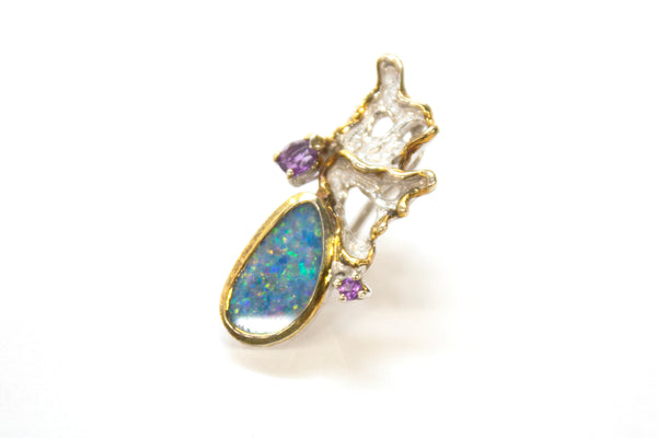 SS 14K Boulder Opal Amethyst Earrings