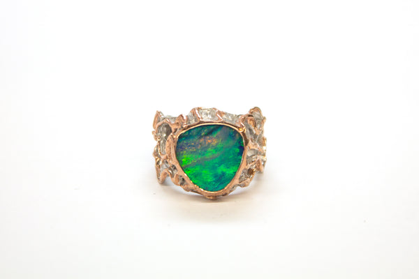 SS 14KR Boulder Opal Branches and Roots Ring Size 6