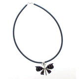 SS Onyx & Created Opal Butterfly Necklace with Rubber Cord