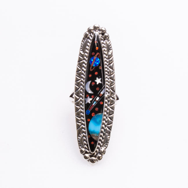 SS Night Sky Long Marquis Inlay Ring Size 8