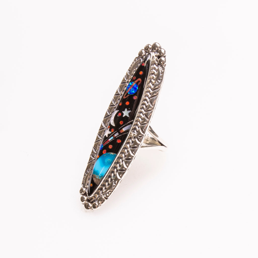 SS Night Sky Long Marquis Inlay Ring Size 8