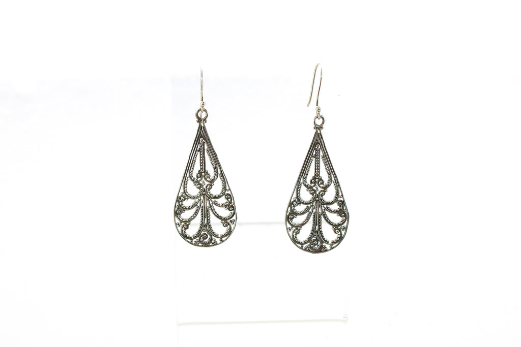 SS Pear Granulation Dangle Earrings