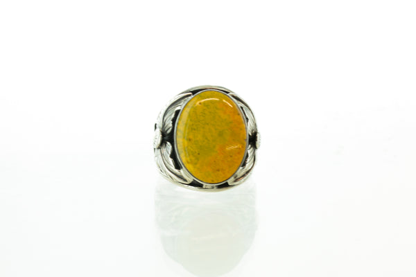 SS Bumblebee Jasper Leaf Mens Ring