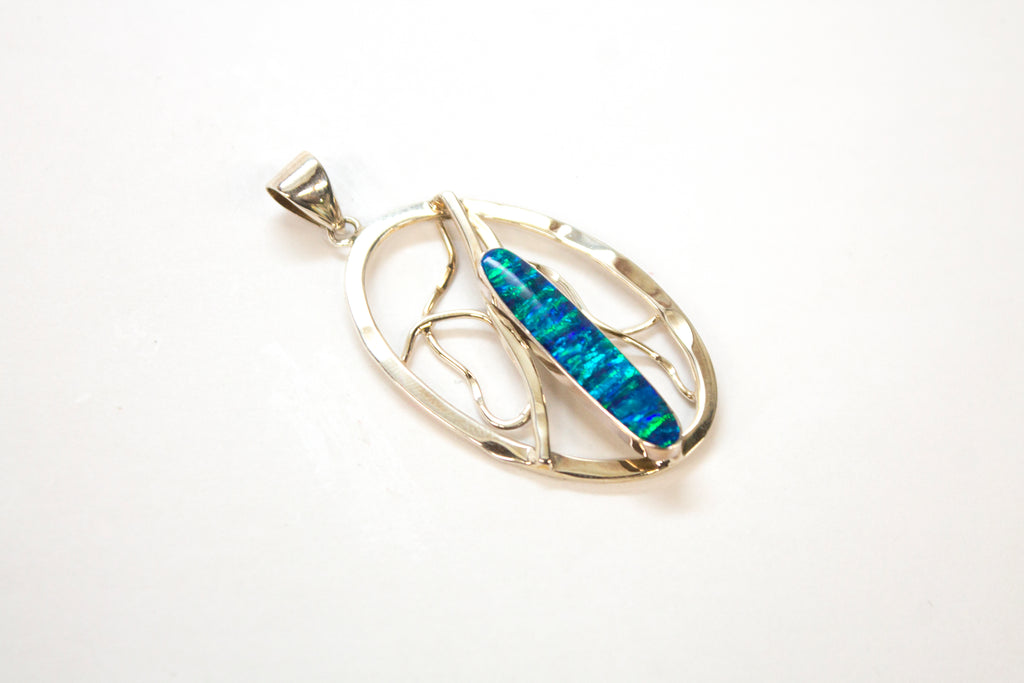 SS Created Opal Oval on Oval Pendant