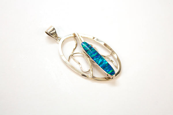 SS Created Opal Oval on Oval Pendant