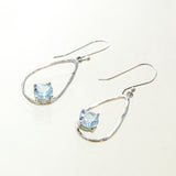 SS Cutout Pear & Pronged Blue Topaz Earrings