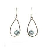 SS Cutout Pear & Pronged Blue Topaz Earrings