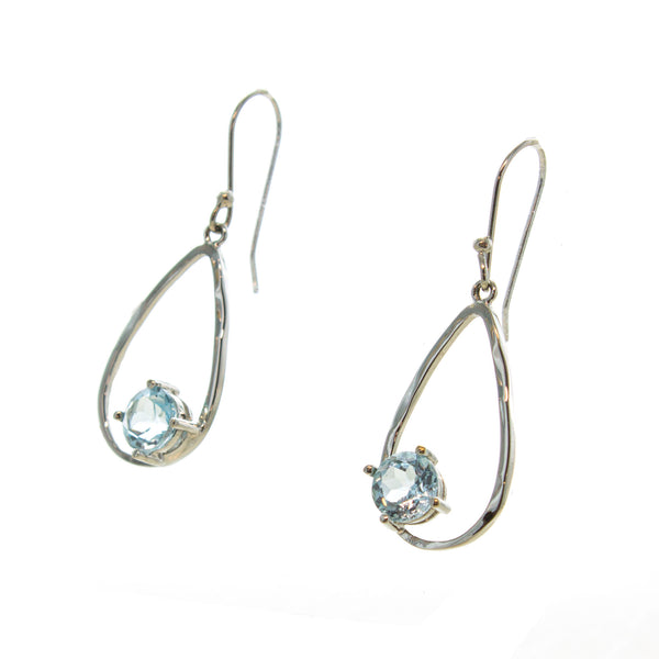 SS Cutout Pear & Pronged Blue Topaz Earrings