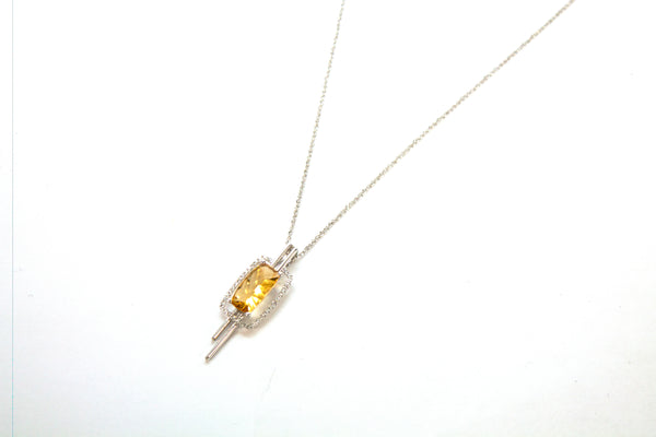 14KW Citrine and Diamond Rectangle Rod Necklace