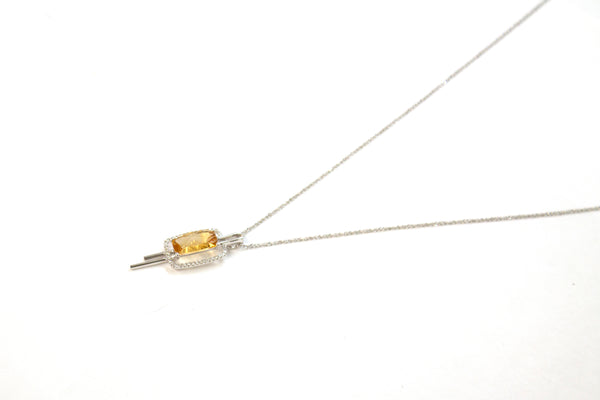 14KW Citrine and Diamond Rectangle Rod Necklace