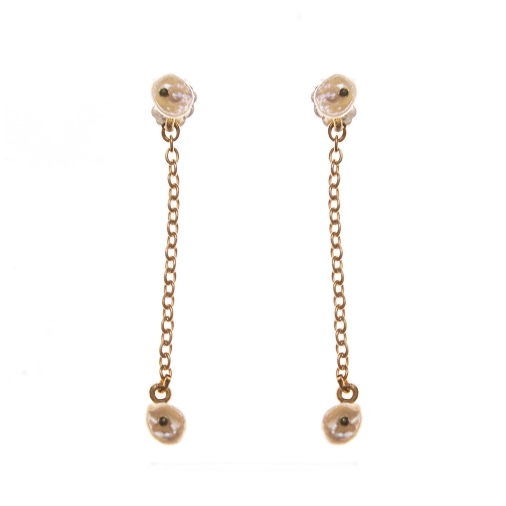 Bronze Dainty Pearl Drop Earrings
