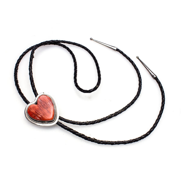 SS Spiny Oyster Shell Heart Bolo Tie