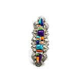 SS Turquoise, Lapis, Sugilite, & Coral Inlay Ring Size 7
