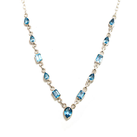 14K White Gold Blue Topaz Square Necklace