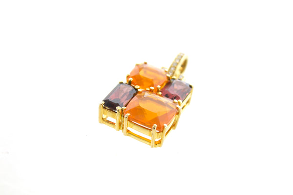 14K Fire Opal, Garnet, and Diamond Square Pendant