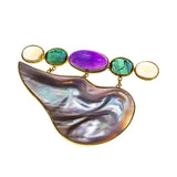 18K Blister Mabe Pearl Amethyst Green Tourmaline Citrine Pin