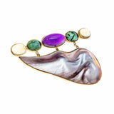 18K Blister Mabe Pearl Amethyst Green Tourmaline Citrine Pin