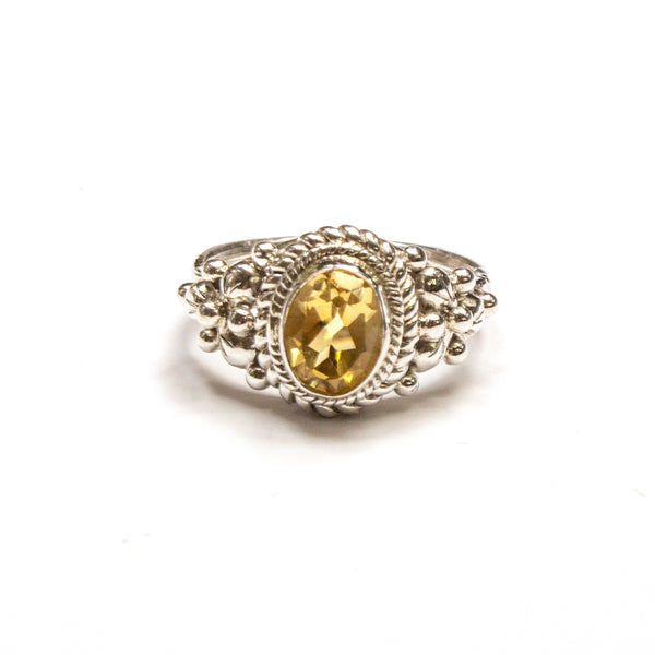 SS Citrine Oval w/ Rope & Tri Flower Ring Size 6.75