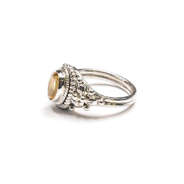 SS Citrine Oval w/ Rope & Tri Flower Ring Size 6.75
