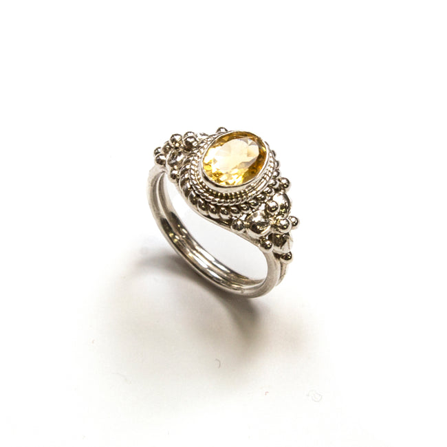 SS Citrine Oval w/ Rope & Tri Flower Ring Size 6.75