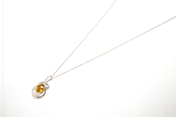 14KW Citrine and Diamond Oval Swirls Necklace