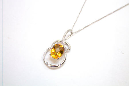 SS Small Created Citrine Rectangle Necklace