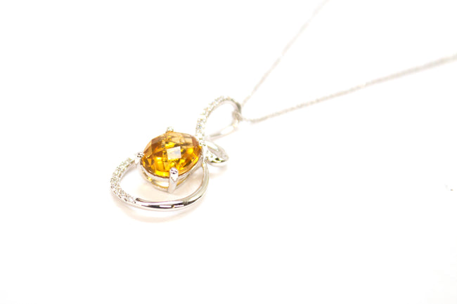 14KW Citrine and Diamond Oval Swirls Necklace