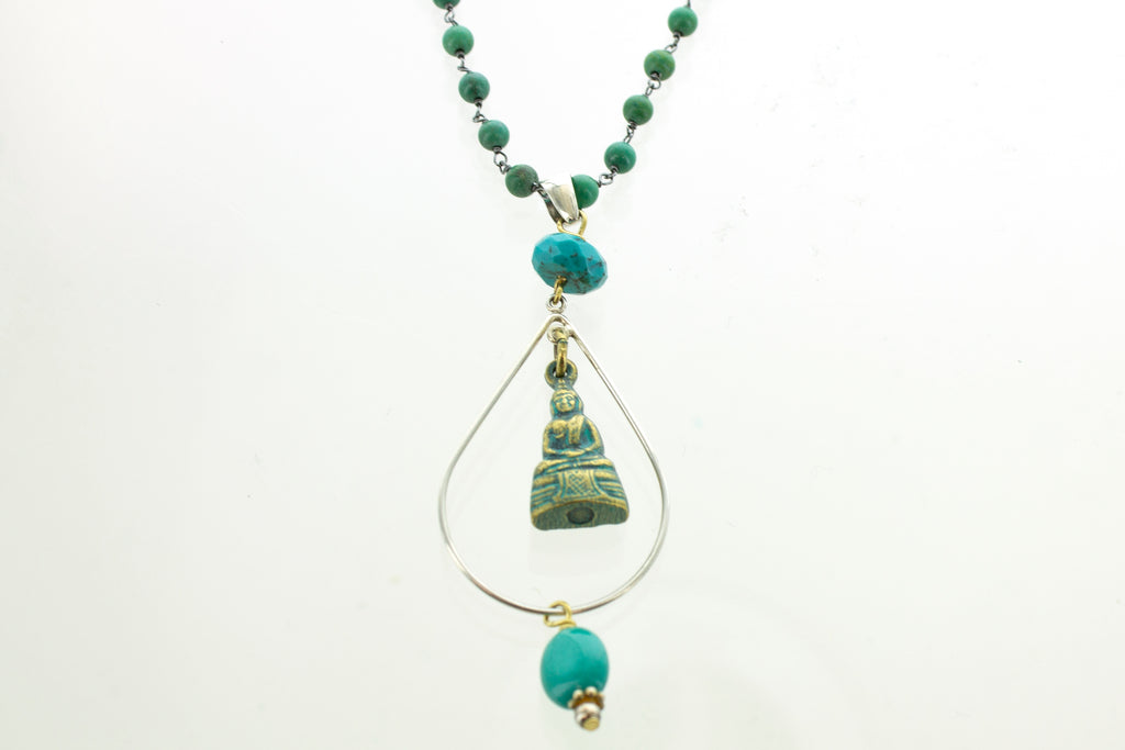 SS Turquoise Buddha Bead Necklace