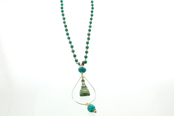 SS Turquoise Buddha Bead Necklace