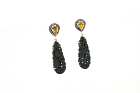 SS Ammonite, Citrine & Geode Earrings