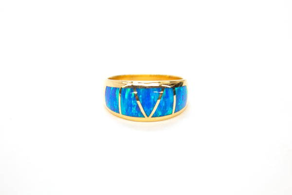 14K Created Opal Geometric Ring Size 10