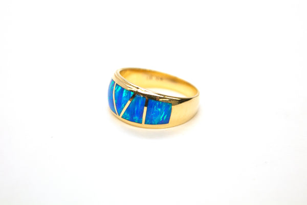 14K Created Opal Geometric Ring Size 10