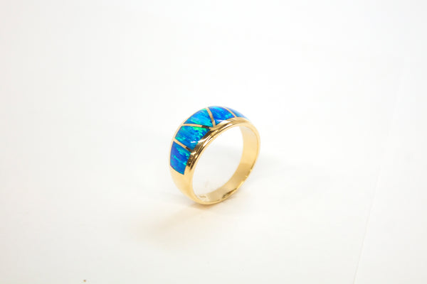 14K Created Opal Geometric Ring Size 10