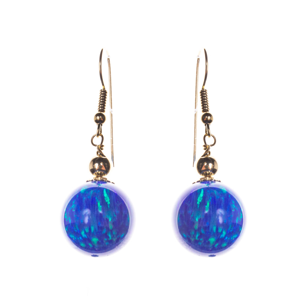 14K Created Opal 14mm Ball Earrings