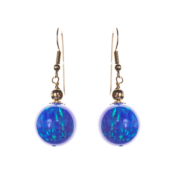 14K Created Opal 14mm Ball Earrings
