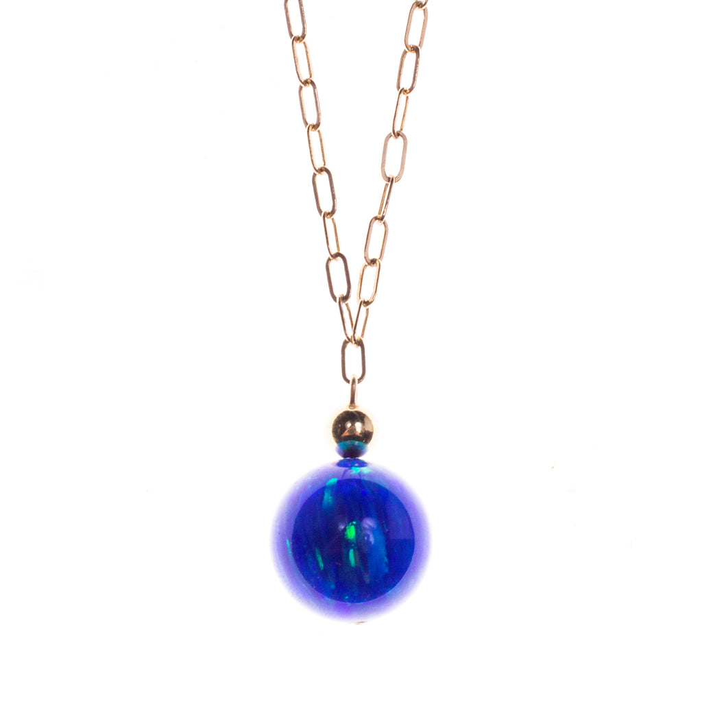 14K Created Opal 14mm Ball Necklace