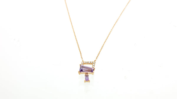 14KR Amethyst and Diamond Trapezoid Necklace