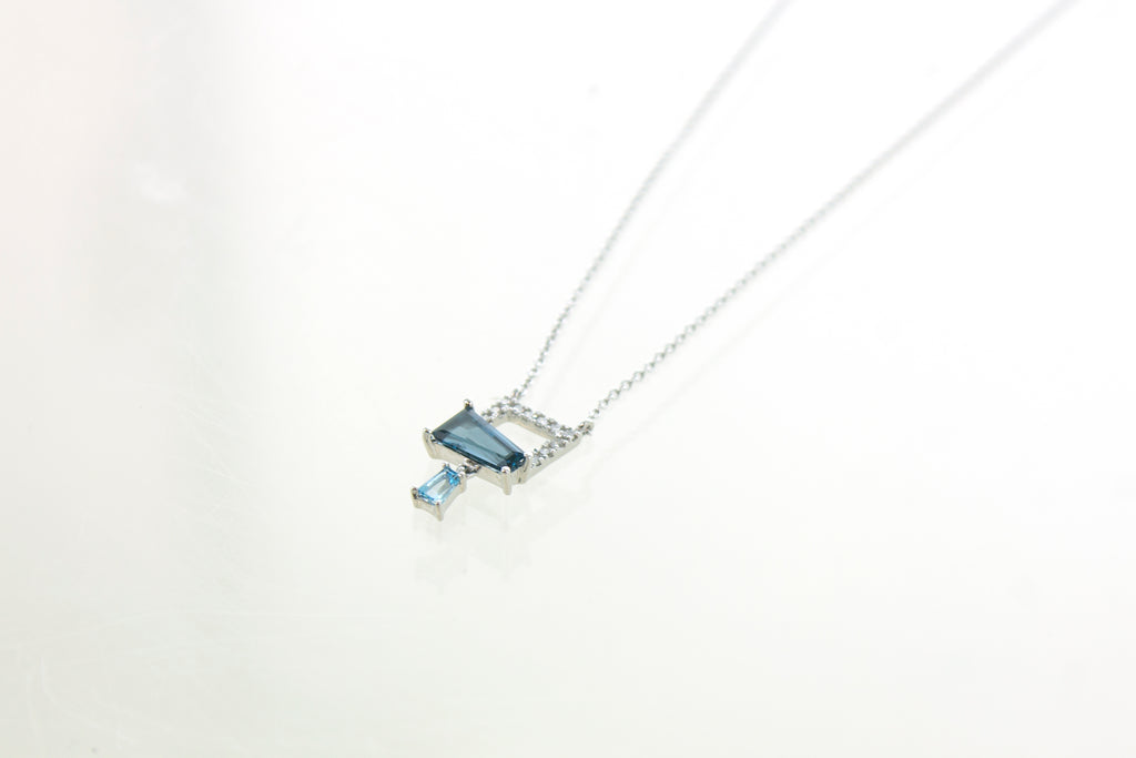 14KW London Topaz and Diamond Trapezoid Necklace