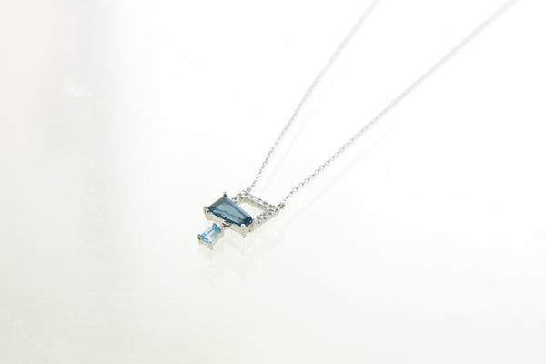 14KW London Topaz and Diamond Trapezoid Necklace