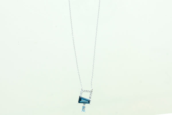 14KW London Topaz and Diamond Trapezoid Necklace