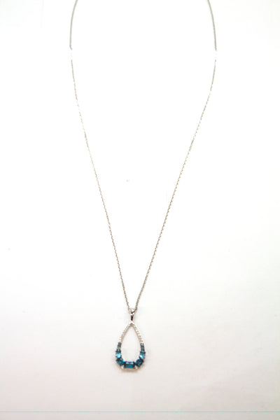 14KW Blue Topaz and Diamond Pear Necklace