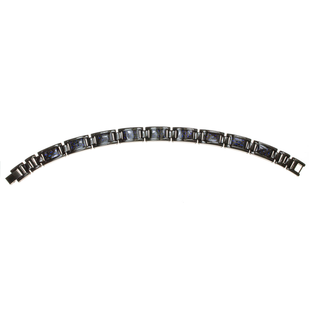 Stainless Steel Carbon Fiber Blue Link Bracelet
