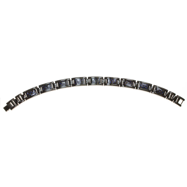 Stainless Steel Carbon Fiber Blue Link Bracelet