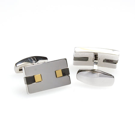 SS Silver Channel w/ Crystal Cuff Links